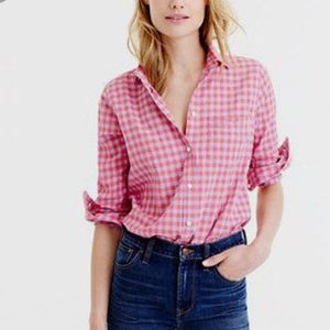 J CREW Classic Boy Fit Shirt Crinkle Gingham
